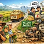 Panen Gabah di Sini, Untung Besar di Luar . Karikatur/AI
